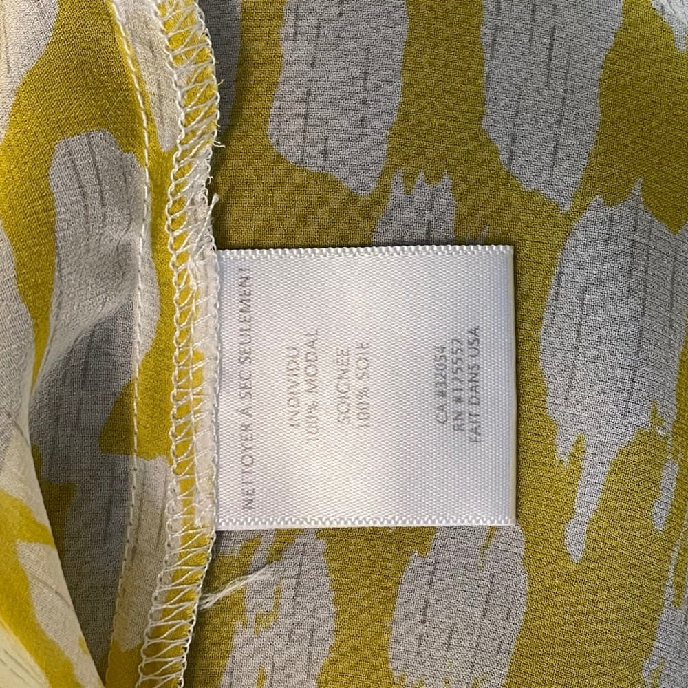 Dolan Yellow Abstract Print Modal Silk Trim Lace Tunic Blouse Small Made in USA - Picture 7 of 8